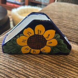 Mexican Talavera Pottery Sunflower Napkin Holder Signed Ulises